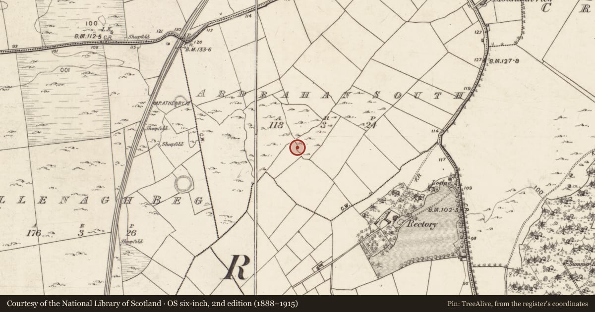 Ordnance Survey six-inch map, 2nd edition (1888–1915) covering the location of Ringfort - rath, Ardrahan South, County Galway, with a pin at the register's coordinates