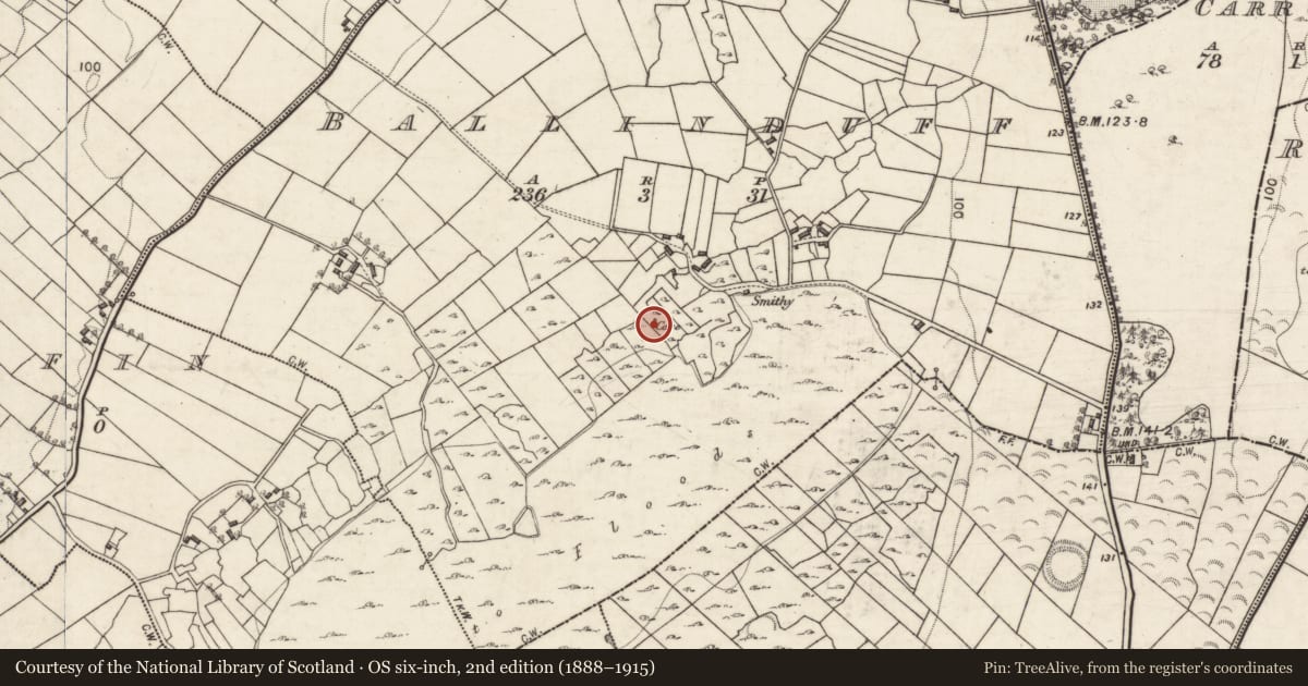 Ordnance Survey six-inch map, 2nd edition (1888–1915) covering the location of Souterrain, Ballinduff, County Galway, with a pin at the register's coordinates