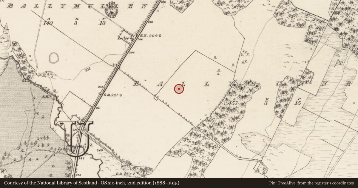 Ordnance Survey six-inch map, 2nd edition (1888–1915) covering the location of Enclosure, Ballygunneen, County Galway, with a pin at the register's coordinates