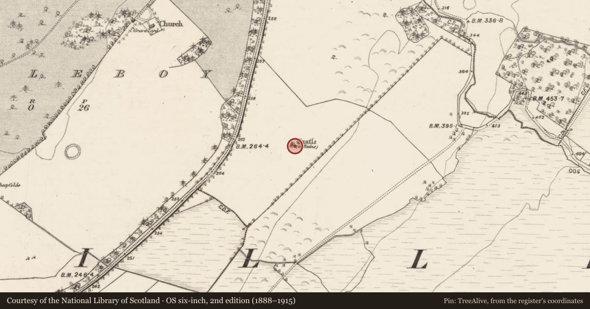 Ordnance Survey six-inch map, 2nd edition (1888–1915) covering the location of Castle - tower house, Cloghaun, County Galway, with a pin at the register's coordinates