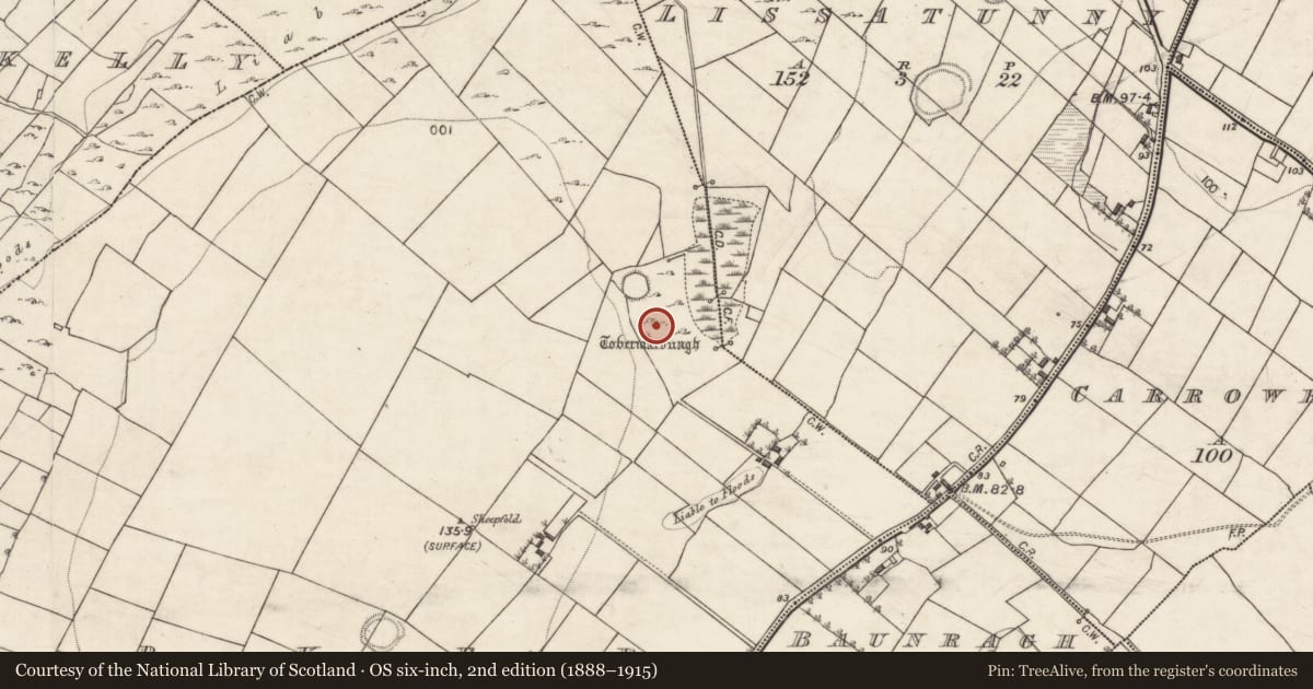 Ordnance Survey six-inch map, 2nd edition (1888–1915) covering the location of Ritual site - holy well, Corker, County Galway, with a pin at the register's coordinates