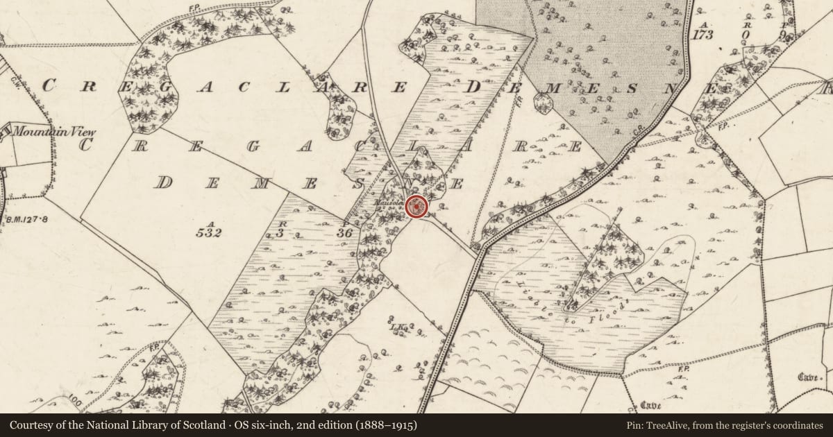 Ordnance Survey six-inch map, 2nd edition (1888–1915) covering the location of Ringfort - cashel, Cregaclare Demesne, County Galway, with a pin at the register's coordinates