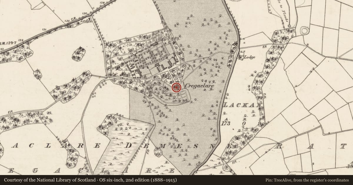 Ordnance Survey six-inch map, 2nd edition (1888–1915) covering the location of House - 18th/19th century, Cregaclare Demesne, County Galway, with a pin at the register's coordinates