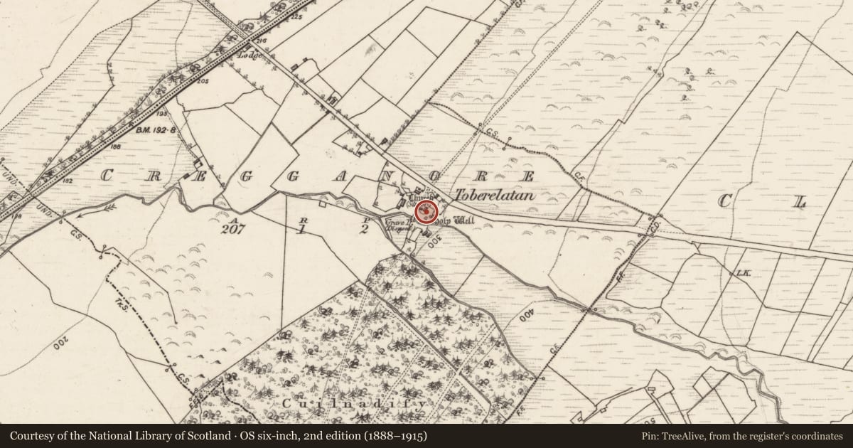 Ordnance Survey six-inch map, 2nd edition (1888–1915) covering the location of Building, Cregganore, County Galway, with a pin at the register's coordinates