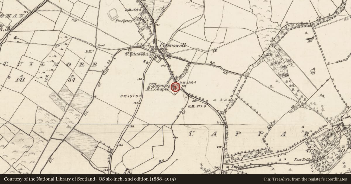 Ordnance Survey six-inch map, 2nd edition (1888–1915) covering the location of Church, Gardenblake, County Galway, with a pin at the register's coordinates