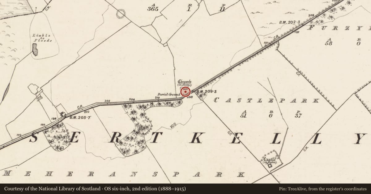 Ordnance Survey six-inch map, 2nd edition (1888–1915) covering the location of Graveyard, Isertkelly North, County Galway, with a pin at the register's coordinates