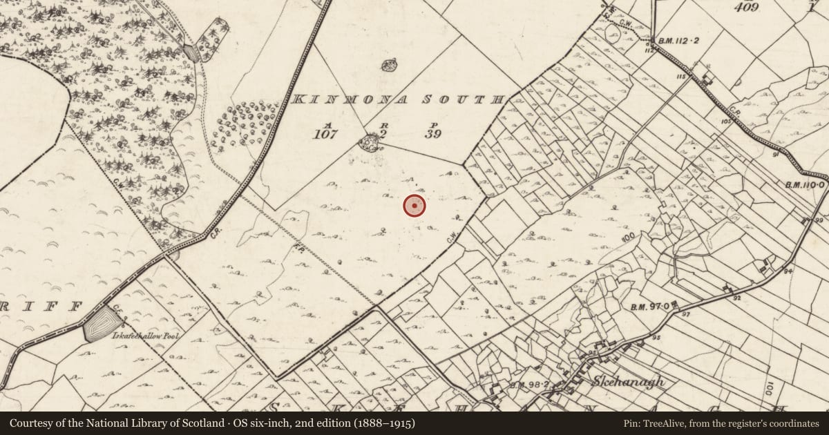 Ordnance Survey six-inch map, 2nd edition (1888–1915) covering the location of House - indeterminate date, Kinmona South, County Galway, with a pin at the register's coordinates