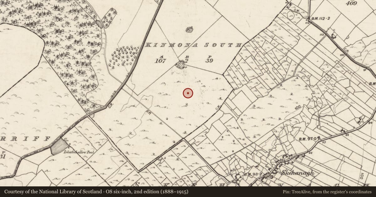 Ordnance Survey six-inch map, 2nd edition (1888–1915) covering the location of House - indeterminate date, Kinmona South, County Galway, with a pin at the register's coordinates