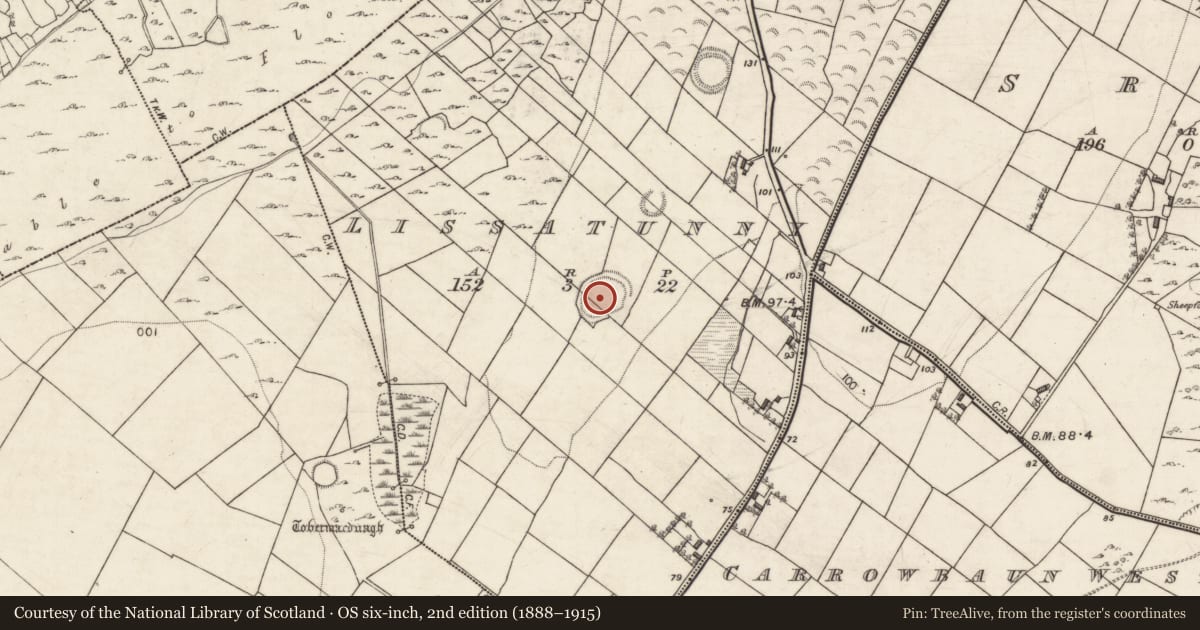 Ordnance Survey six-inch map, 2nd edition (1888–1915) covering the location of Ringfort - rath, Lissatunny, County Galway, with a pin at the register's coordinates