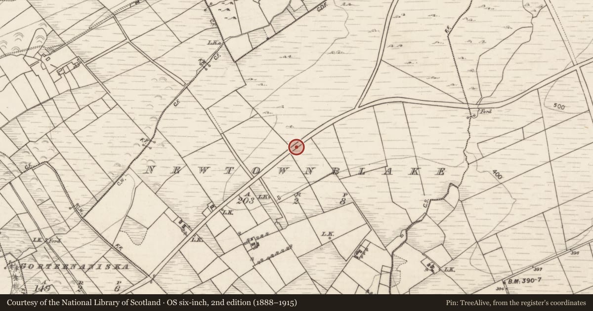 Ordnance Survey six-inch map, 2nd edition (1888–1915) covering the location of Enclosure, Newtownblake, County Galway, with a pin at the register's coordinates