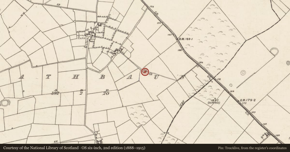 Ordnance Survey six-inch map, 2nd edition (1888–1915) covering the location of Barrow - ring-barrow, Rathbaun, County Galway, with a pin at the register's coordinates