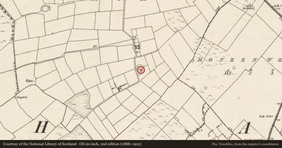 Ordnance Survey six-inch map, 2nd edition (1888–1915) covering the location of Souterrain, Rathbaun, County Galway, with a pin at the register's coordinates