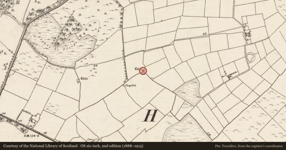 Ordnance Survey six-inch map, 2nd edition (1888–1915) covering the location of Souterrain, Rathbaun, County Galway, with a pin at the register's coordinates