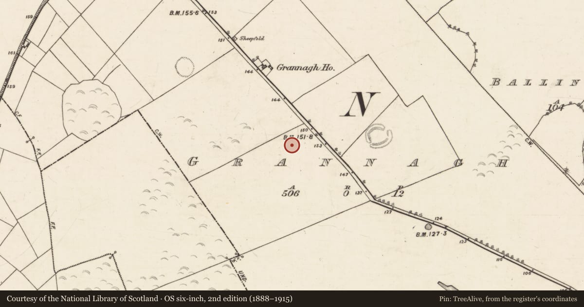 Ordnance Survey six-inch map, 2nd edition (1888–1915) covering the location of Enclosure, Grannagh, County Galway, with a pin at the register's coordinates