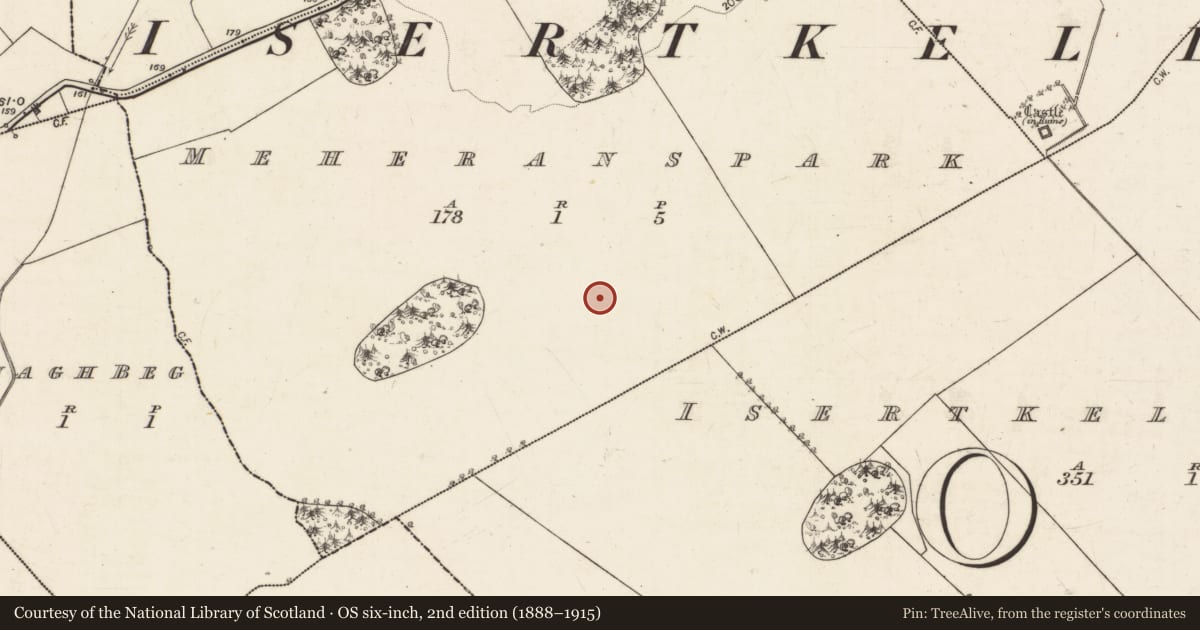 Ordnance Survey six-inch map, 2nd edition (1888–1915) covering the location of Enclosure, Meheranspark, County Galway, with a pin at the register's coordinates