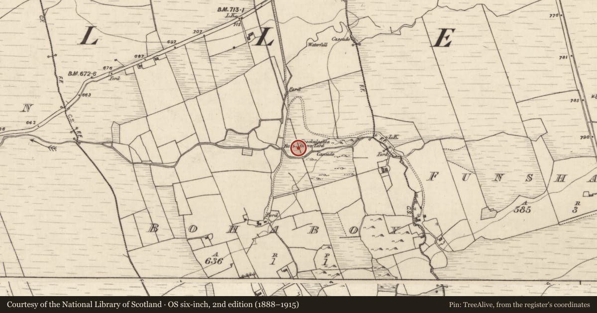 Ordnance Survey six-inch map, 2nd edition (1888–1915) covering the location of Children's burial ground, Bohaboy, County Galway, with a pin at the register's coordinates