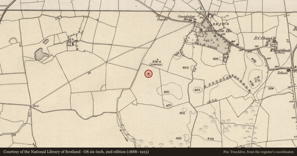 Ordnance Survey six-inch map, 2nd edition (1888–1915) covering the location of Enclosure, Burroge, County Galway, with a pin at the register's coordinates
