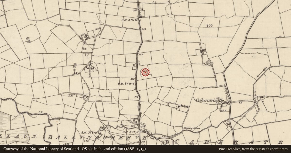Ordnance Survey six-inch map, 2nd edition (1888–1915) covering the location of Ringfort - rath, Caheratrim, County Galway, with a pin at the register's coordinates