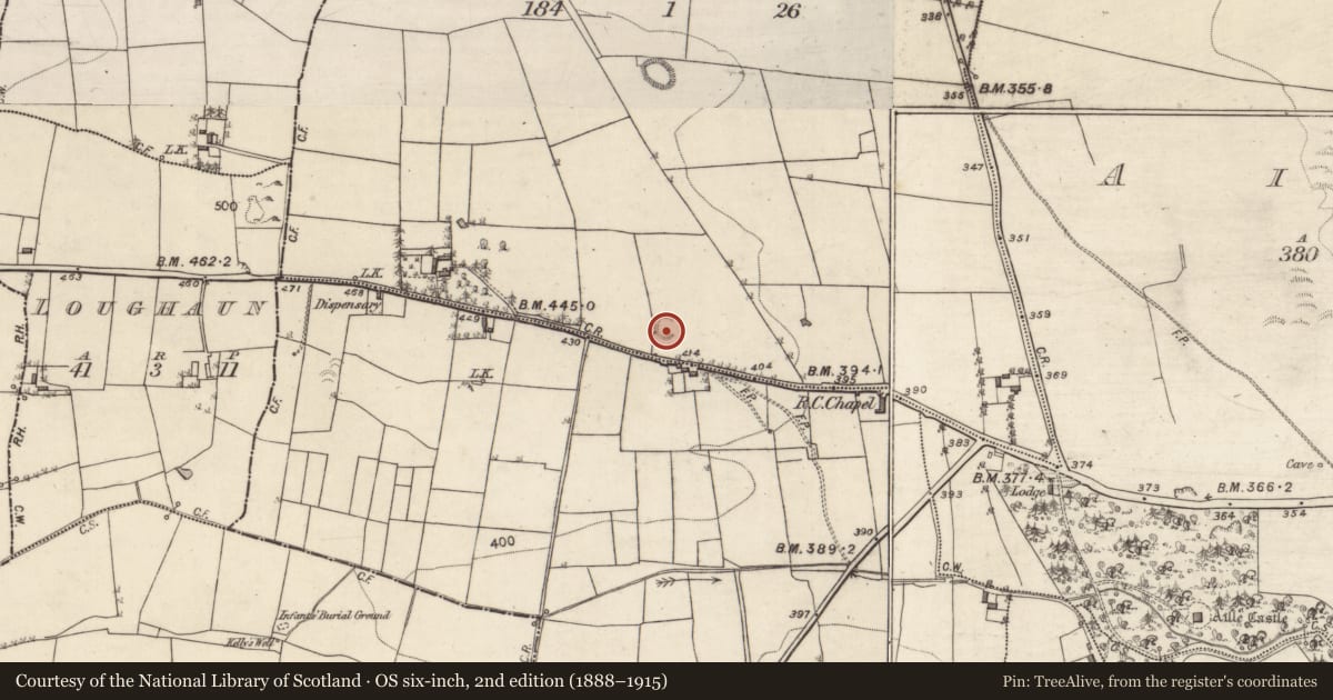 Ordnance Survey six-inch map, 2nd edition (1888–1915) covering the location of Ringfort - rath, Leamcon, County Galway, with a pin at the register's coordinates