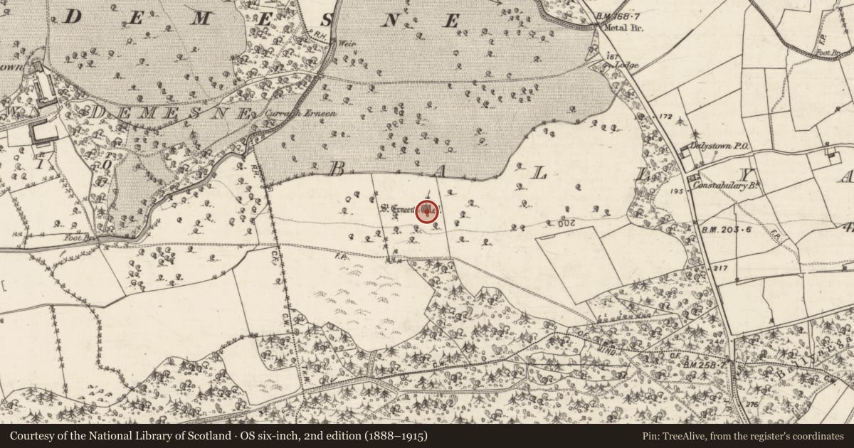 Ordnance Survey six-inch map, 2nd edition (1888–1915) covering the location of Ritual site - holy well, Ballyargadaun, County Galway, with a pin at the register's coordinates