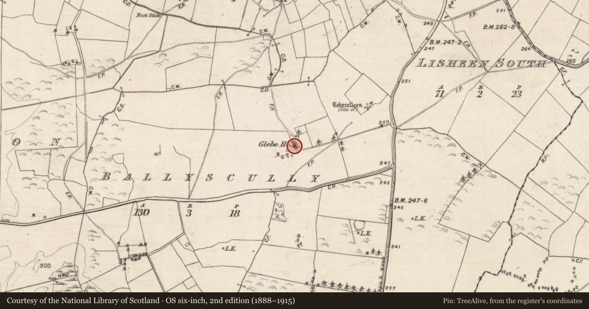 Ordnance Survey six-inch map, 2nd edition (1888–1915) covering the location of House - 18th/19th century, Ballyscully, County Galway, with a pin at the register's coordinates
