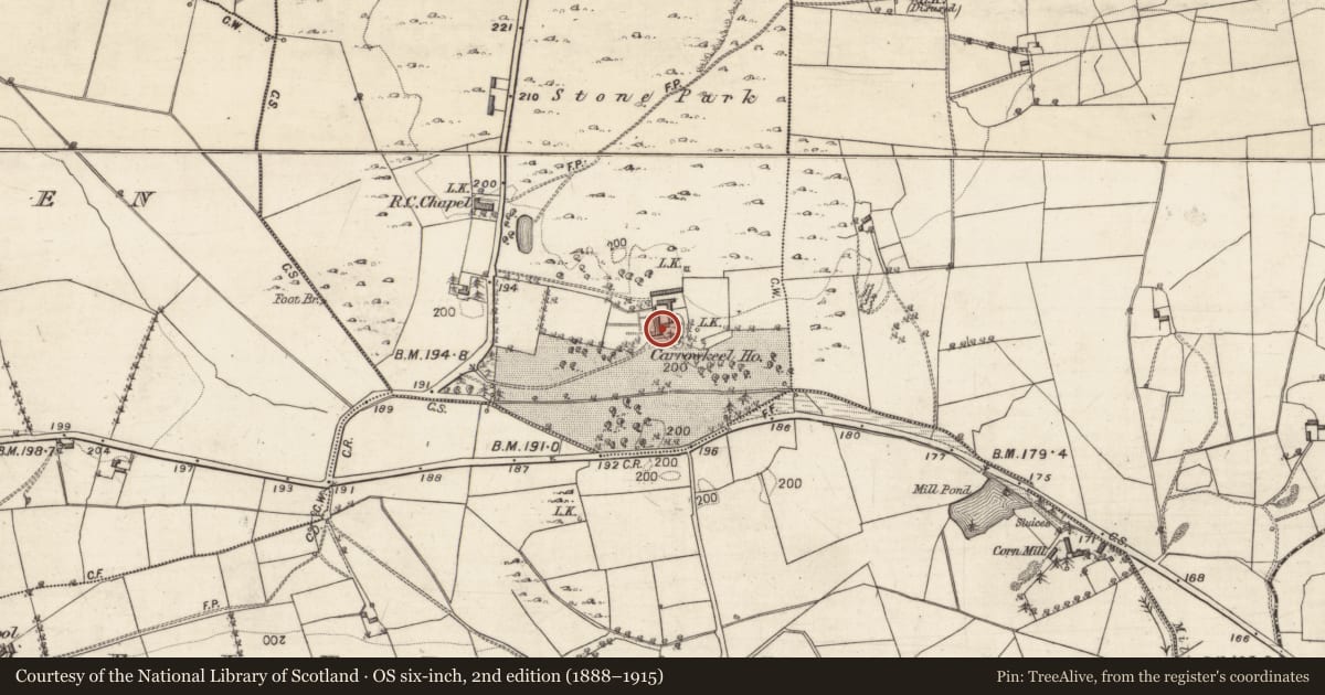 Ordnance Survey six-inch map, 2nd edition (1888–1915) covering the location of House - 18th/19th century, Carrowkeel, County Galway, with a pin at the register's coordinates