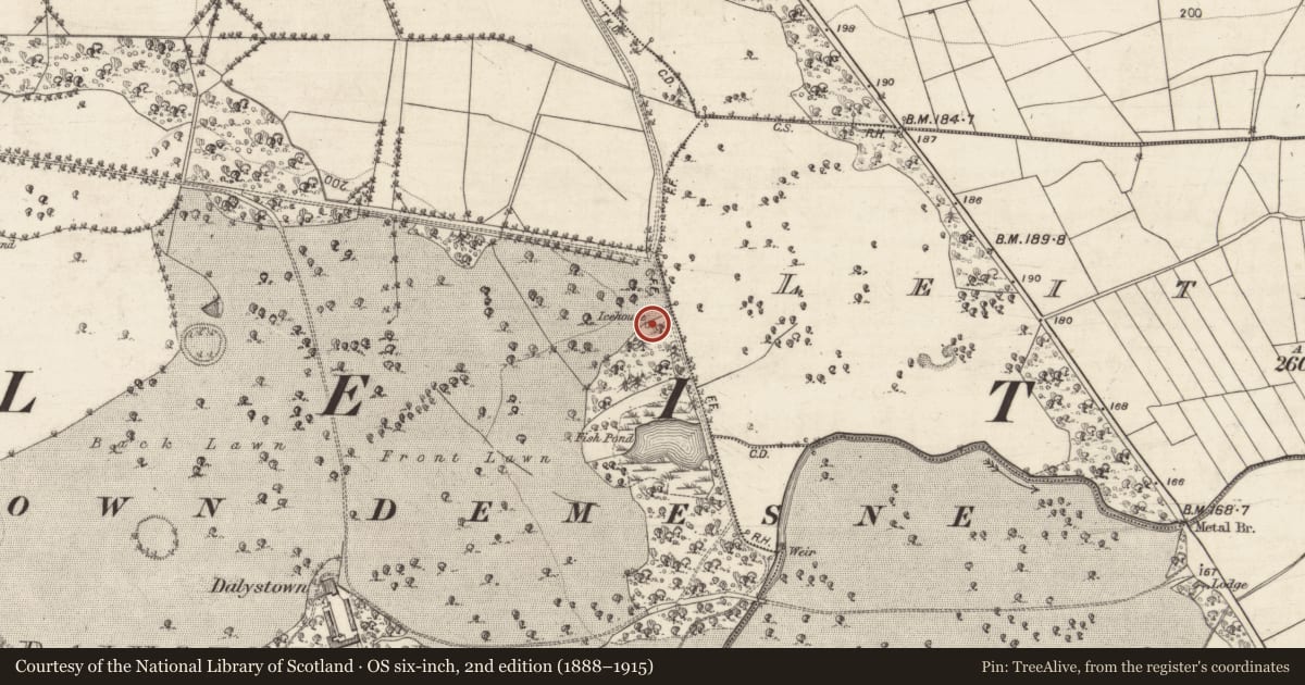 Ordnance Survey six-inch map, 2nd edition (1888–1915) covering the location of Icehouse, Dalystown Demesne, County Galway, with a pin at the register's coordinates
