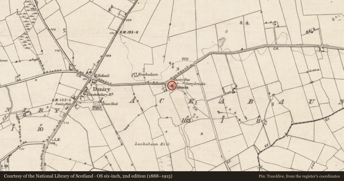 Ordnance Survey six-inch map, 2nd edition (1888–1915) covering the location of Ritual site - holy well, Lackabaun, County Galway, with a pin at the register's coordinates