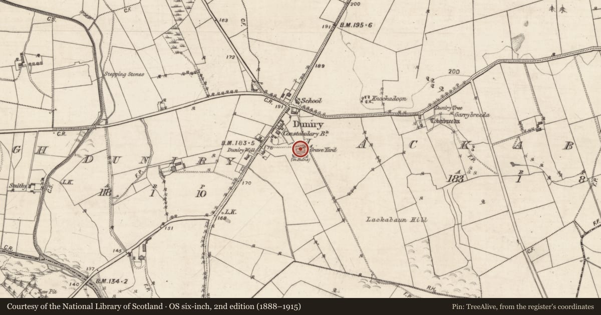 Ordnance Survey six-inch map, 2nd edition (1888–1915) covering the location of Church, Lackabaun, County Galway, with a pin at the register's coordinates