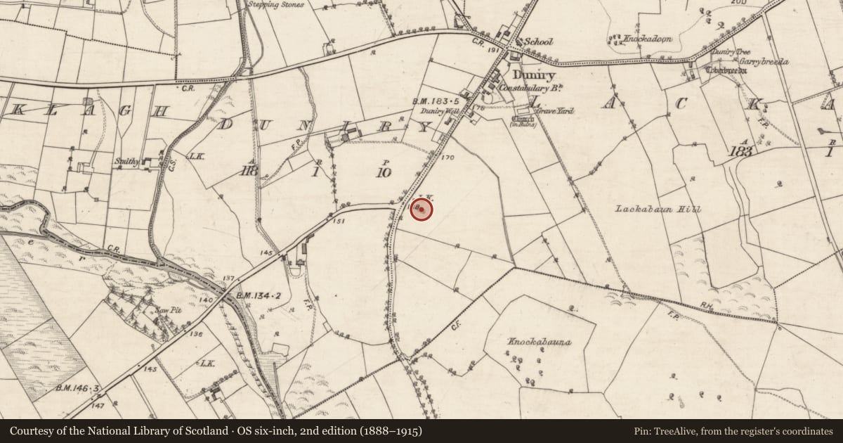Ordnance Survey six-inch map, 2nd edition (1888–1915) covering the location of Quarry, Lackabaun, County Galway, with a pin at the register's coordinates