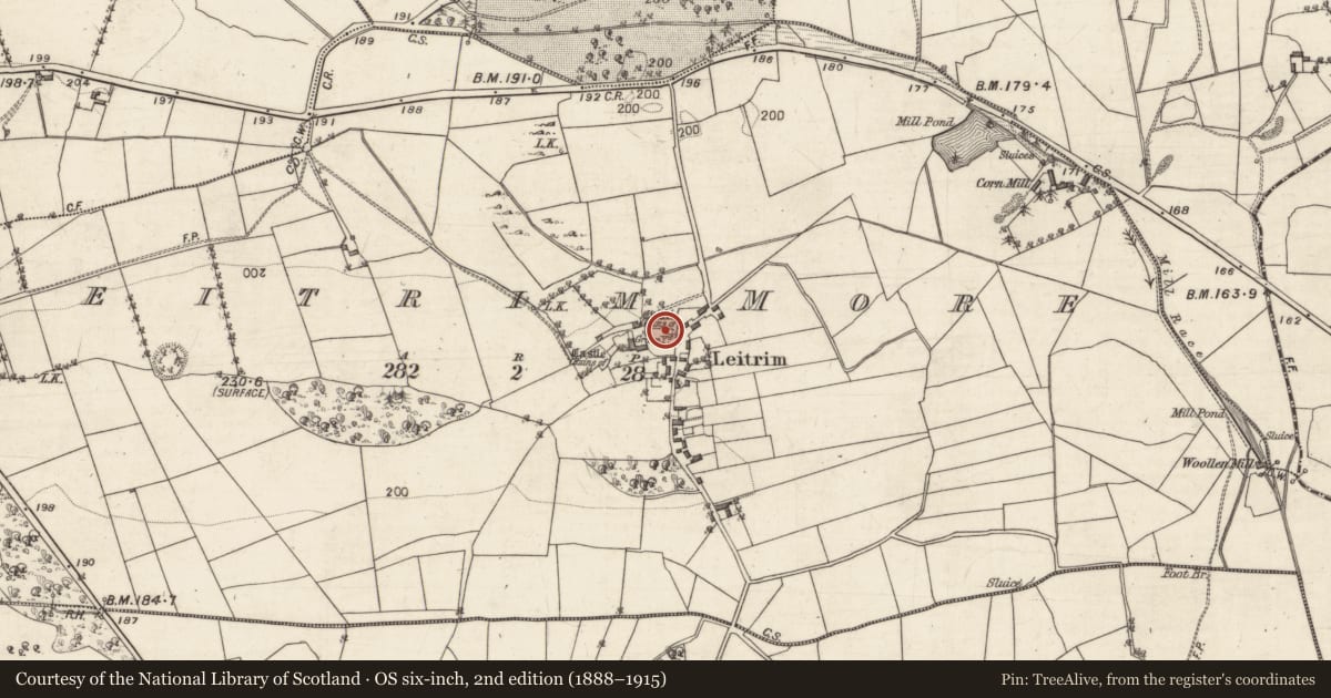 Ordnance Survey six-inch map, 2nd edition (1888–1915) covering the location of Church, Leitrim More, County Galway, with a pin at the register's coordinates