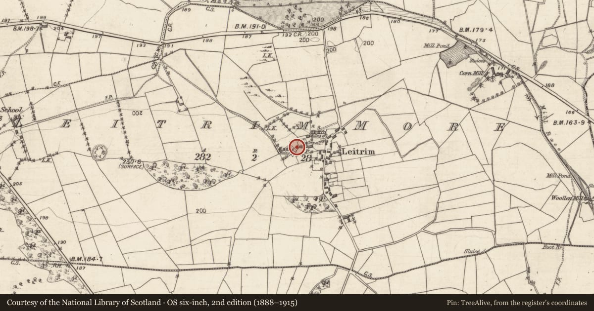 Ordnance Survey six-inch map, 2nd edition (1888–1915) covering the location of Castle - tower house, Leitrim More, County Galway, with a pin at the register's coordinates