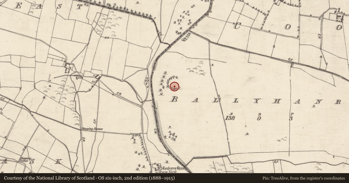 Ordnance Survey six-inch map, 2nd edition (1888–1915) covering the location of Enclosure, Ballyhanry, County Galway, with a pin at the register's coordinates