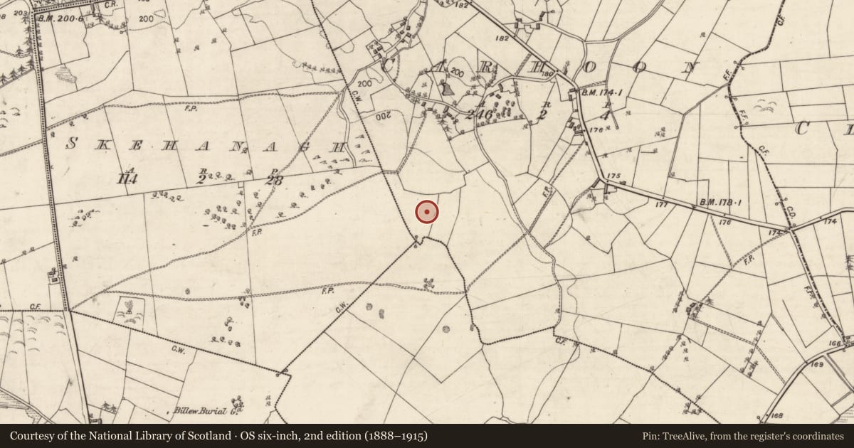 Ordnance Survey six-inch map, 2nd edition (1888–1915) covering the location of Ringfort - rath, Carhoon, County Galway, with a pin at the register's coordinates