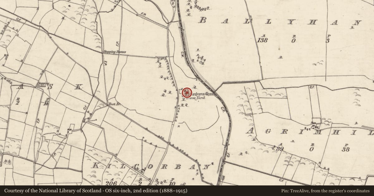 Ordnance Survey six-inch map, 2nd edition (1888–1915) covering the location of Religious house - Dominican friars, Kilcorban, County Galway, with a pin at the register's coordinates