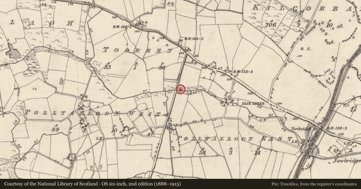 Ordnance Survey six-inch map, 2nd edition (1888–1915) covering the location of Quarry, Kilcorban, County Galway, with a pin at the register's coordinates