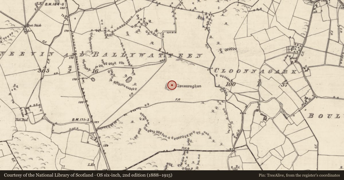 Ordnance Survey six-inch map, 2nd edition (1888–1915) covering the location of Ringfort - rath, Knockauneevin And Ballywatteen, County Galway, with a pin at the register's coordinates