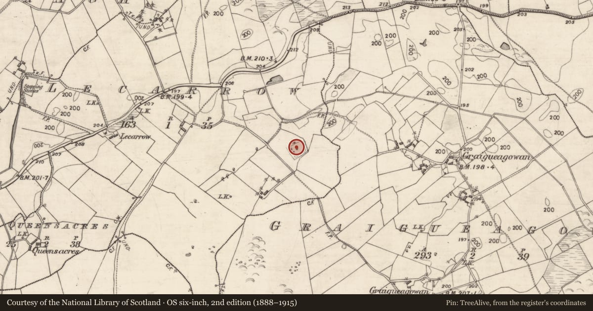 Ordnance Survey six-inch map, 2nd edition (1888–1915) covering the location of Enclosure, Lecarrow, County Galway, with a pin at the register's coordinates