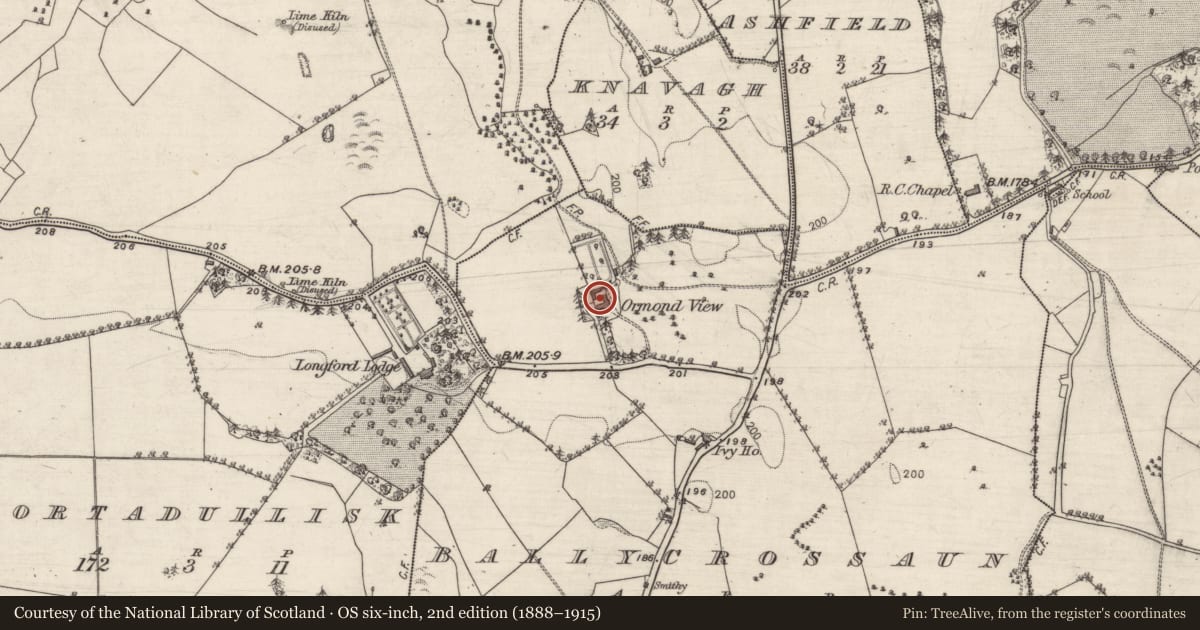 Ordnance Survey six-inch map, 2nd edition (1888–1915) covering the location of House - 18th/19th century, Ballycrossaun, County Galway, with a pin at the register's coordinates