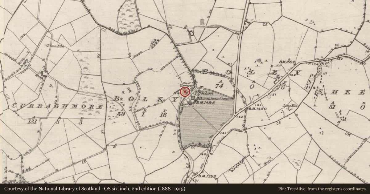 Ordnance Survey six-inch map, 2nd edition (1888–1915) covering the location of Religious house - Dominican friars, Boley, County Galway, with a pin at the register's coordinates