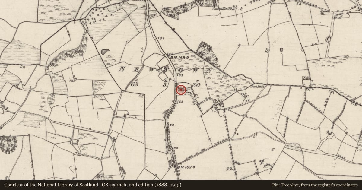 Ordnance Survey six-inch map, 2nd edition (1888–1915) covering the location of Windmill, Derryhiveny North, County Galway, with a pin at the register's coordinates