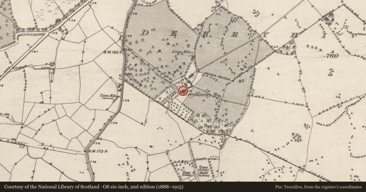 Ordnance Survey six-inch map, 2nd edition (1888–1915) covering the location of House - 18th/19th century, Derryhiveny North, County Galway, with a pin at the register's coordinates