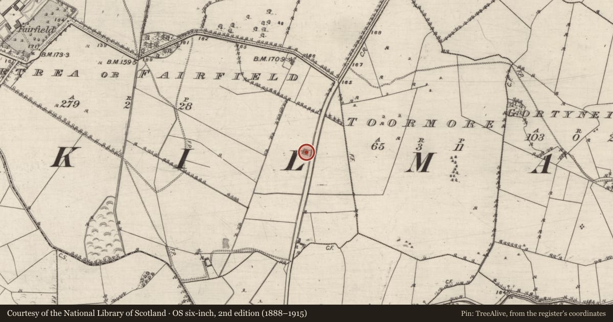Ordnance Survey six-inch map, 2nd edition (1888–1915) covering the location of Quarry, Gortrea Or Fairfield, County Galway, with a pin at the register's coordinates