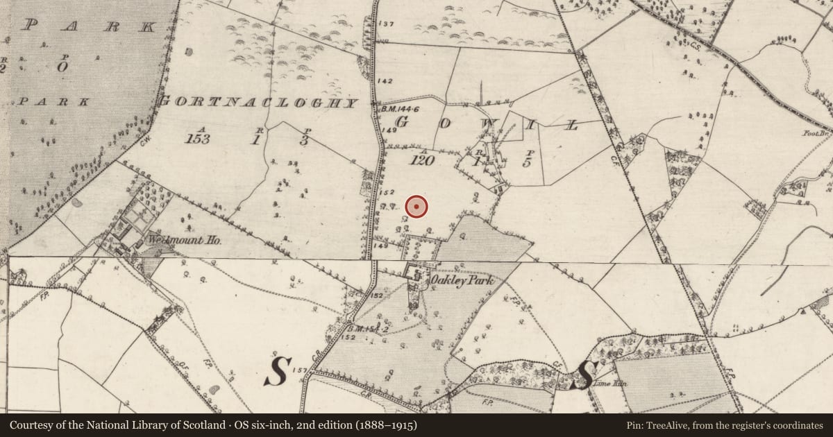Ordnance Survey six-inch map, 2nd edition (1888–1915) covering the location of Standing stone, Gowil, County Galway, with a pin at the register's coordinates