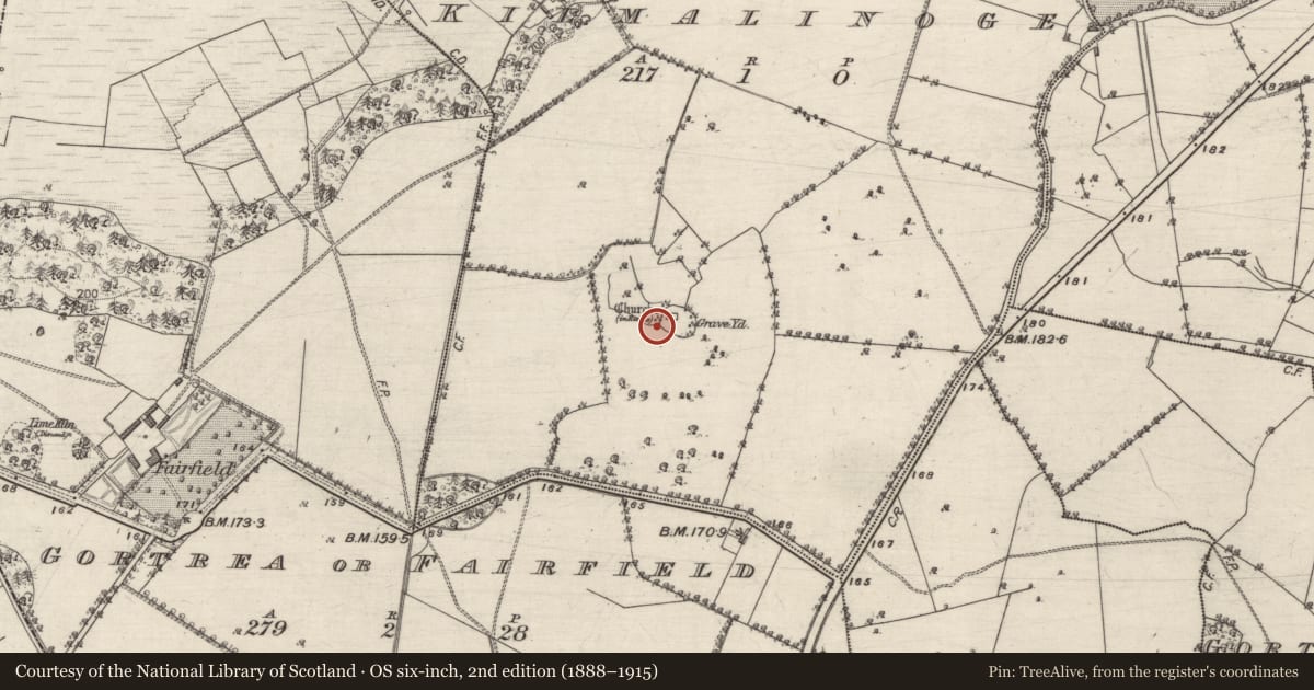 Ordnance Survey six-inch map, 2nd edition (1888–1915) covering the location of Ecclesiastical enclosure, Kilmalinoge, County Galway, with a pin at the register's coordinates