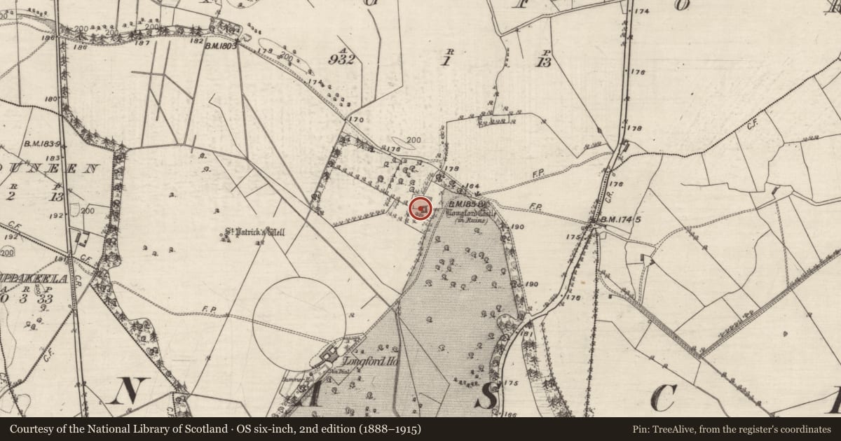 Ordnance Survey six-inch map, 2nd edition (1888–1915) covering the location of Castle - unclassified, Longford, County Galway, with a pin at the register's coordinates