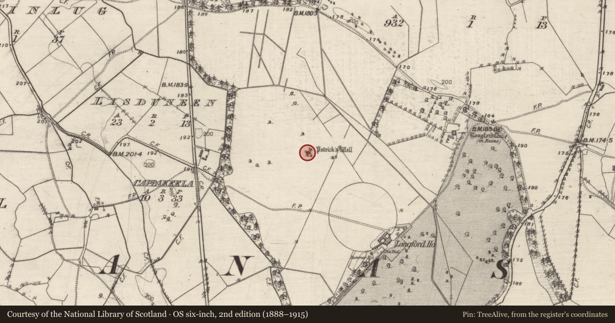 Ordnance Survey six-inch map, 2nd edition (1888–1915) covering the location of Ritual site - holy well, Longford, County Galway, with a pin at the register's coordinates