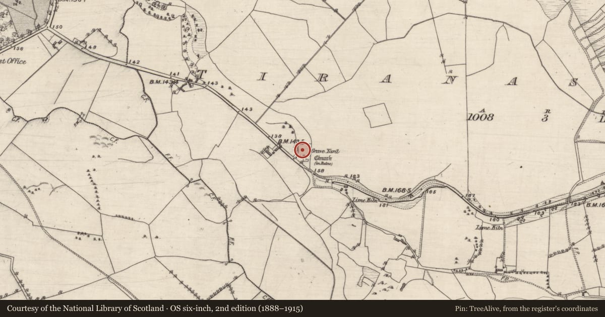 Ordnance Survey six-inch map, 2nd edition (1888–1915) covering the location of Graveyard, Tiranascragh, County Galway, with a pin at the register's coordinates