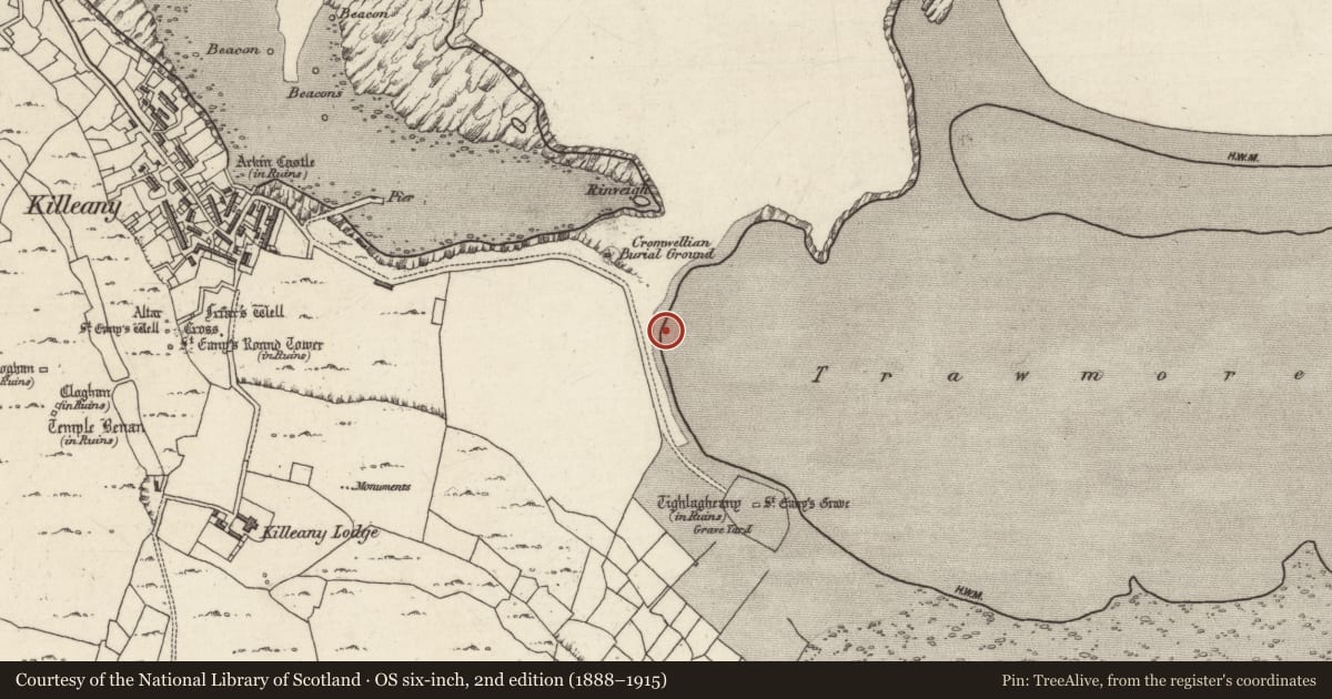 Ordnance Survey six-inch map, 2nd edition (1888–1915) covering the location of Midden, Cill Éinne, County Galway, with a pin at the register's coordinates