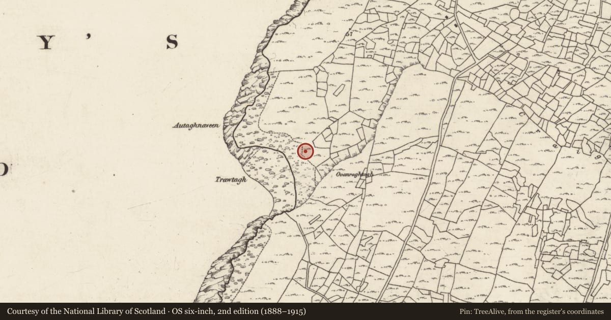 Ordnance Survey six-inch map, 2nd edition (1888–1915) covering the location of Monumental structure, Ceathrú An Teampaill, County Galway, with a pin at the register's coordinates
